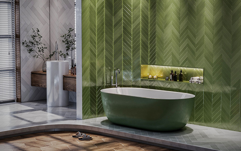 وان حمام فوق العاده زیبا و شیک جزیره ای سبز رنگ بیضی شکل خرید مستقیم از تولیدکننده